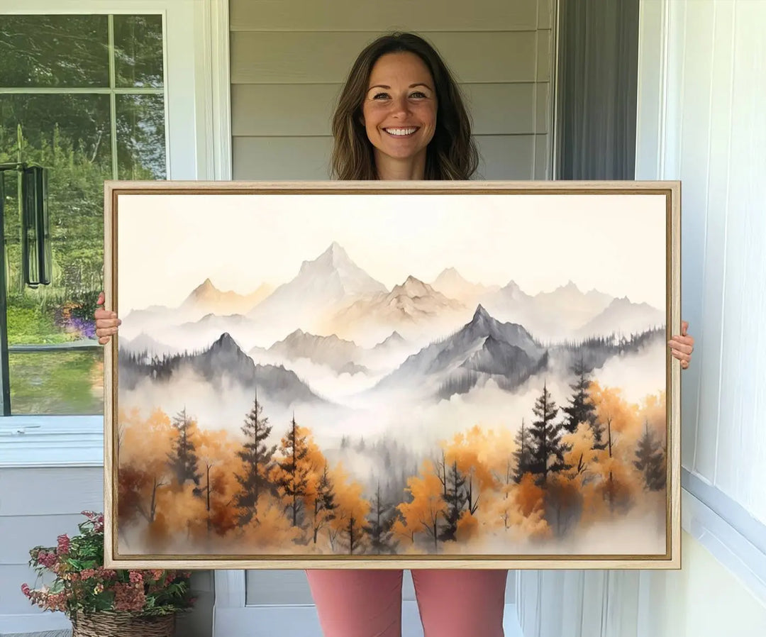 70049-MGV-CV-36X24-Abstract Mountain Wall Art | Misty Mountain Forest and Mountains Canvas Print for Living Room, Bedroom, Office | Large Wall Art Decor