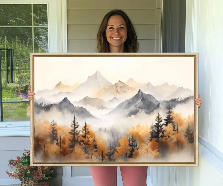 70049-MGV-CV-36X24-Abstract Mountain Wall Art | Misty Mountain Forest and Mountains Canvas Print for Living Room, Bedroom, Office | Large Wall Art Decor