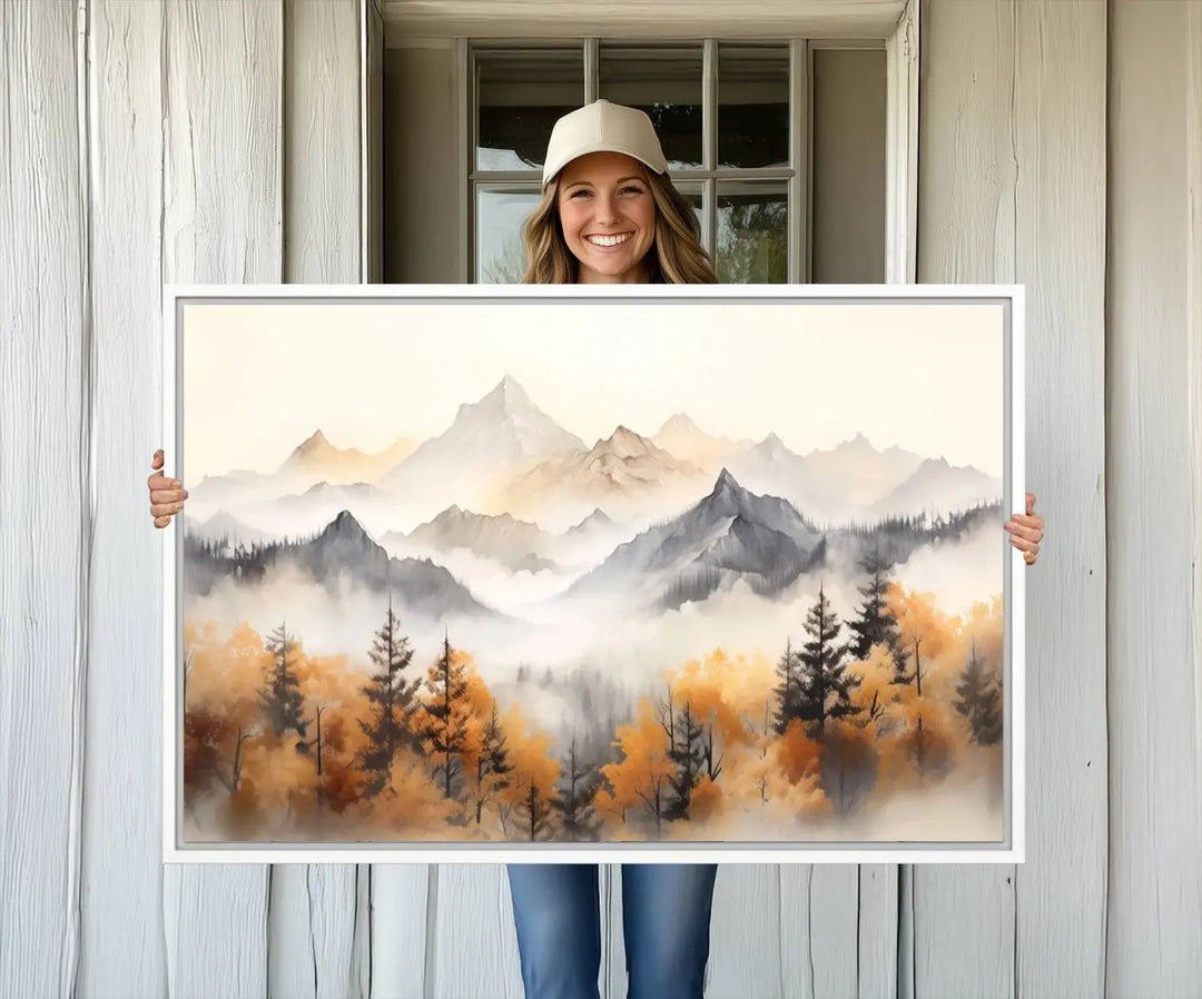 70049-MGV-CV-36X24-Abstract Mountain Wall Art | Misty Mountain Forest and Mountains Canvas Print for Living Room, Bedroom, Office | Large Wall Art Decor