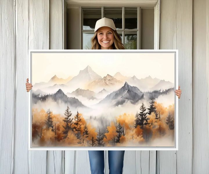 70049-MGV-CV-36X24-Abstract Mountain Wall Art | Misty Mountain Forest and Mountains Canvas Print for Living Room, Bedroom, Office | Large Wall Art Decor