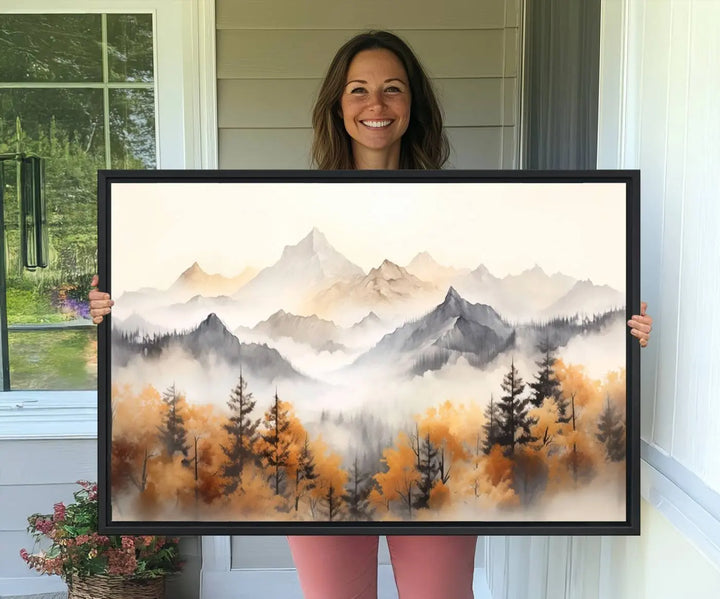 70049-MGV-CV-36X24-Abstract Mountain Wall Art | Misty Mountain Forest and Mountains Canvas Print for Living Room, Bedroom, Office | Large Wall Art Decor