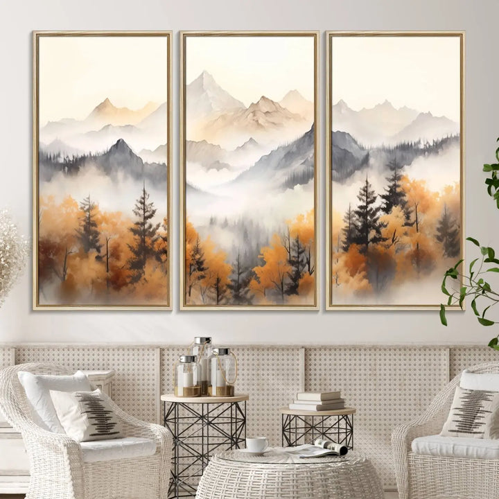 70049-MGV-CV-36X24-Abstract Mountain Wall Art | Misty Mountain Forest and Mountains Canvas Print for Living Room, Bedroom, Office | Large Wall Art Decor