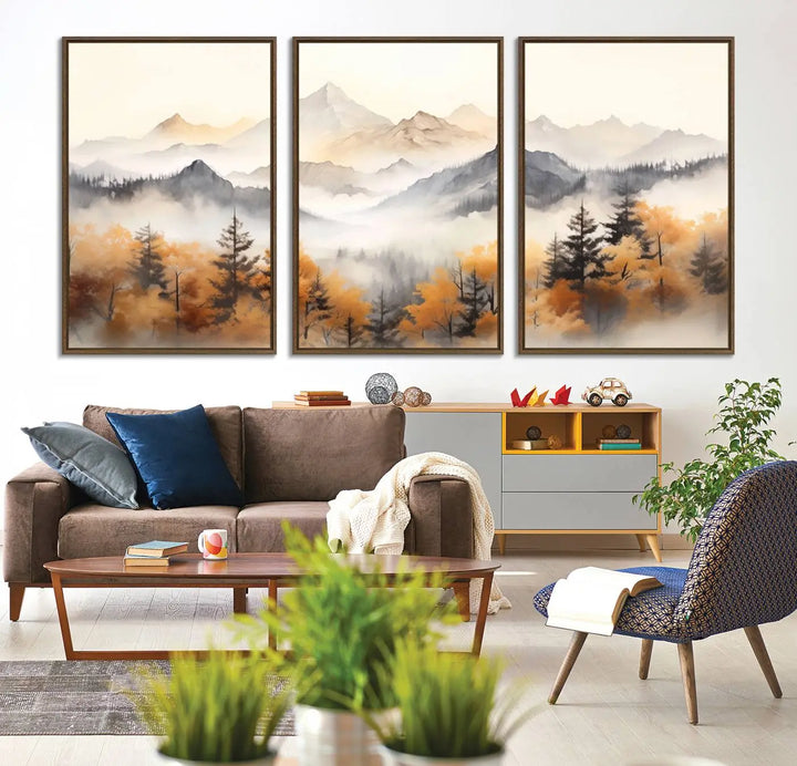 70049-MGV-CV-36X24-Abstract Mountain Wall Art | Misty Mountain Forest and Mountains Canvas Print for Living Room, Bedroom, Office | Large Wall Art Decor