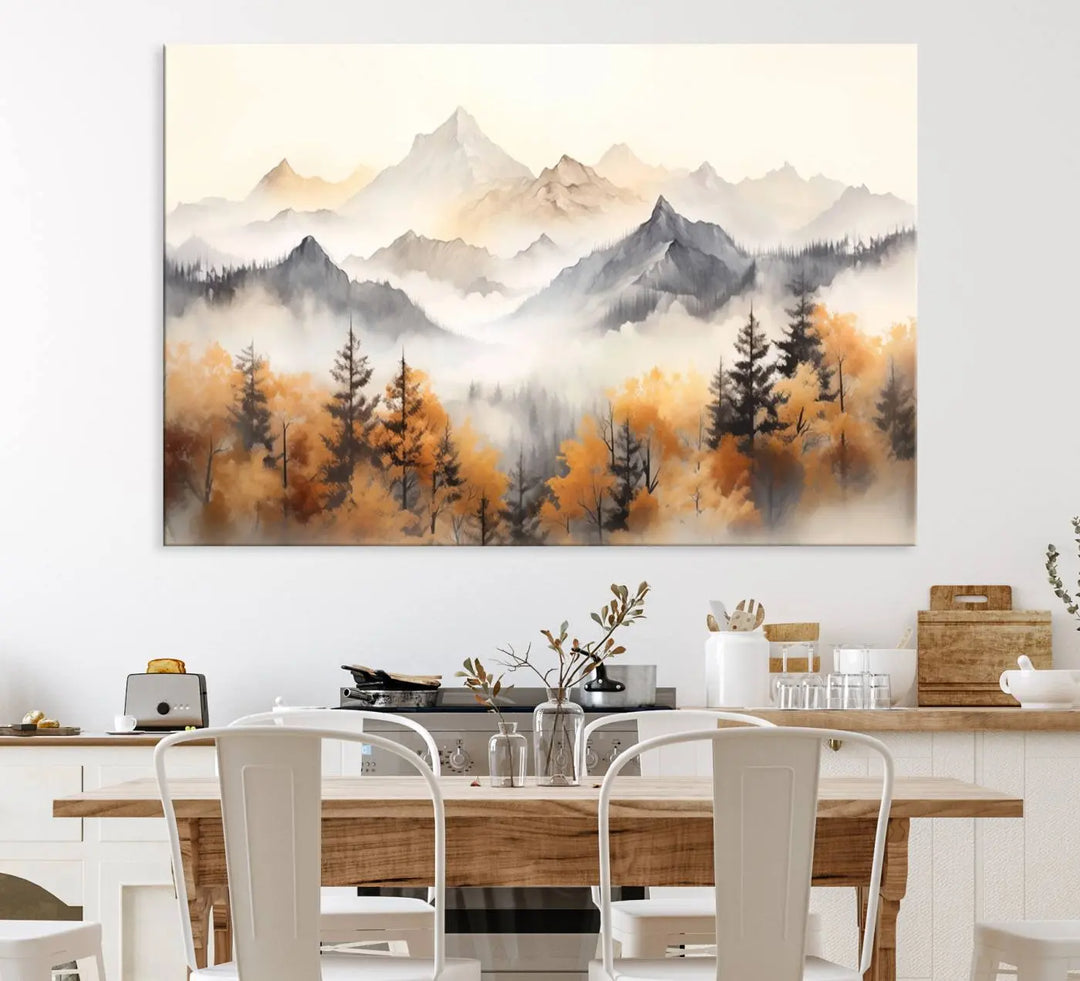Abstract Mountain Wall Art | Misty Mountain Forest and Mountains Canvas Print for Living Room, Bedroom, Office | Large Wall Art Decor