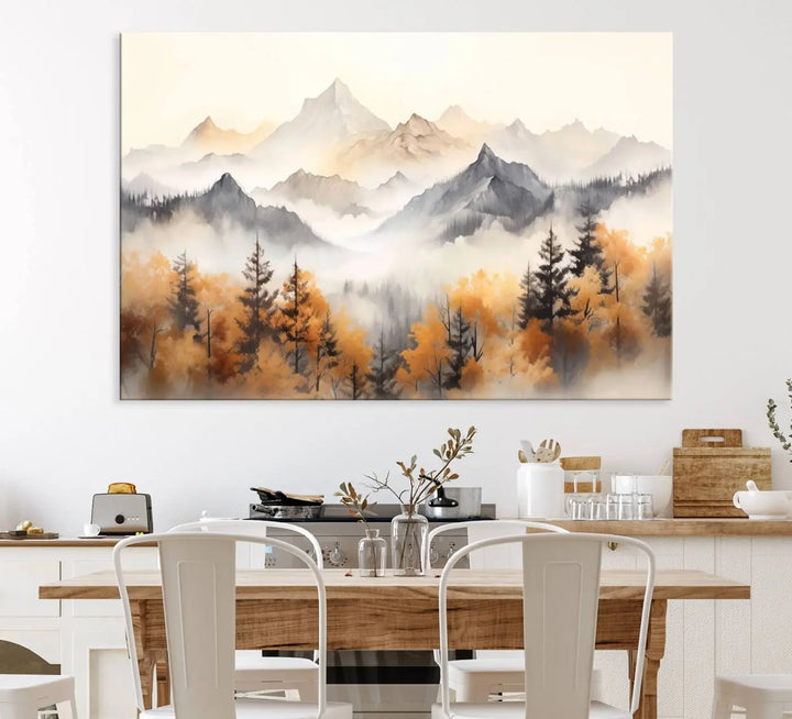 Abstract Mountain Wall Art | Misty Mountain Forest and Mountains Canvas Print for Living Room, Bedroom, Office | Large Wall Art Decor