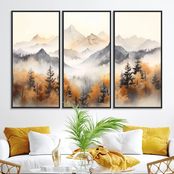 70049-MGV-FC-48X32-3P_Black-Abstract Mountain Wall Art | Misty Mountain Forest and Mountains Canvas Print for Living Room, Bedroom, Office | Large Wall Art Decor