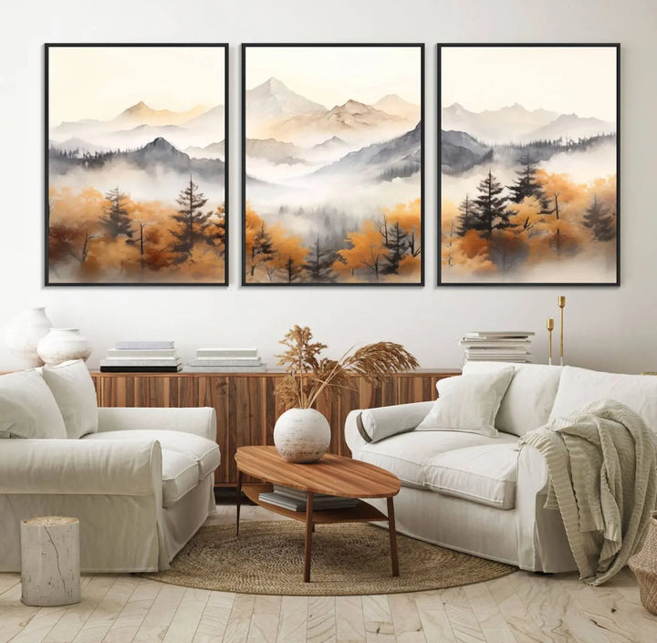 70049-MGV-FC-60X30-3P_Black-Abstract Mountain Wall Art | Misty Mountain Forest and Mountains Canvas Print for Living Room, Bedroom, Office | Large Wall Art Decor