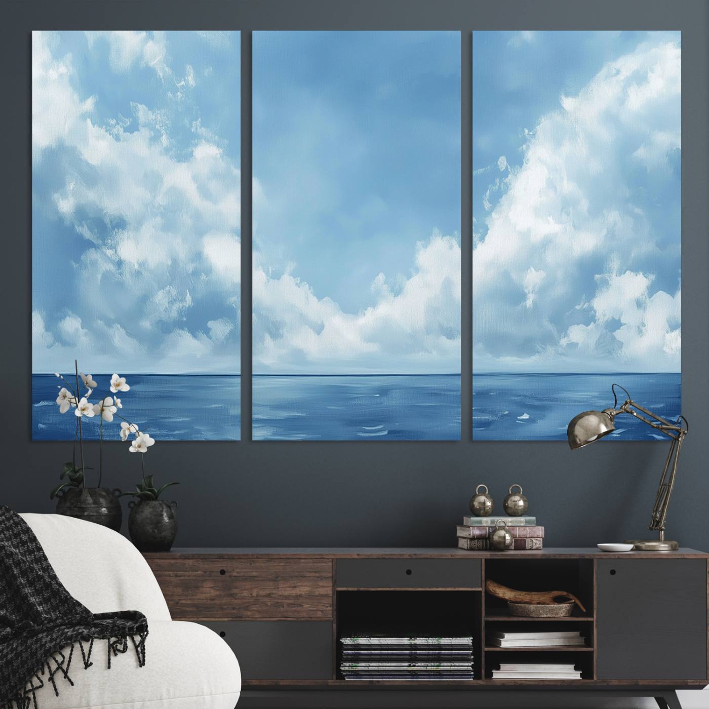 57554-MGV-CV-36X24-Abstract Ocean Print Artwork- Serene Blue Ocean Canvas Wall Art - Minimalist Ocean and Sky Canvas for Modern Coastal Decor