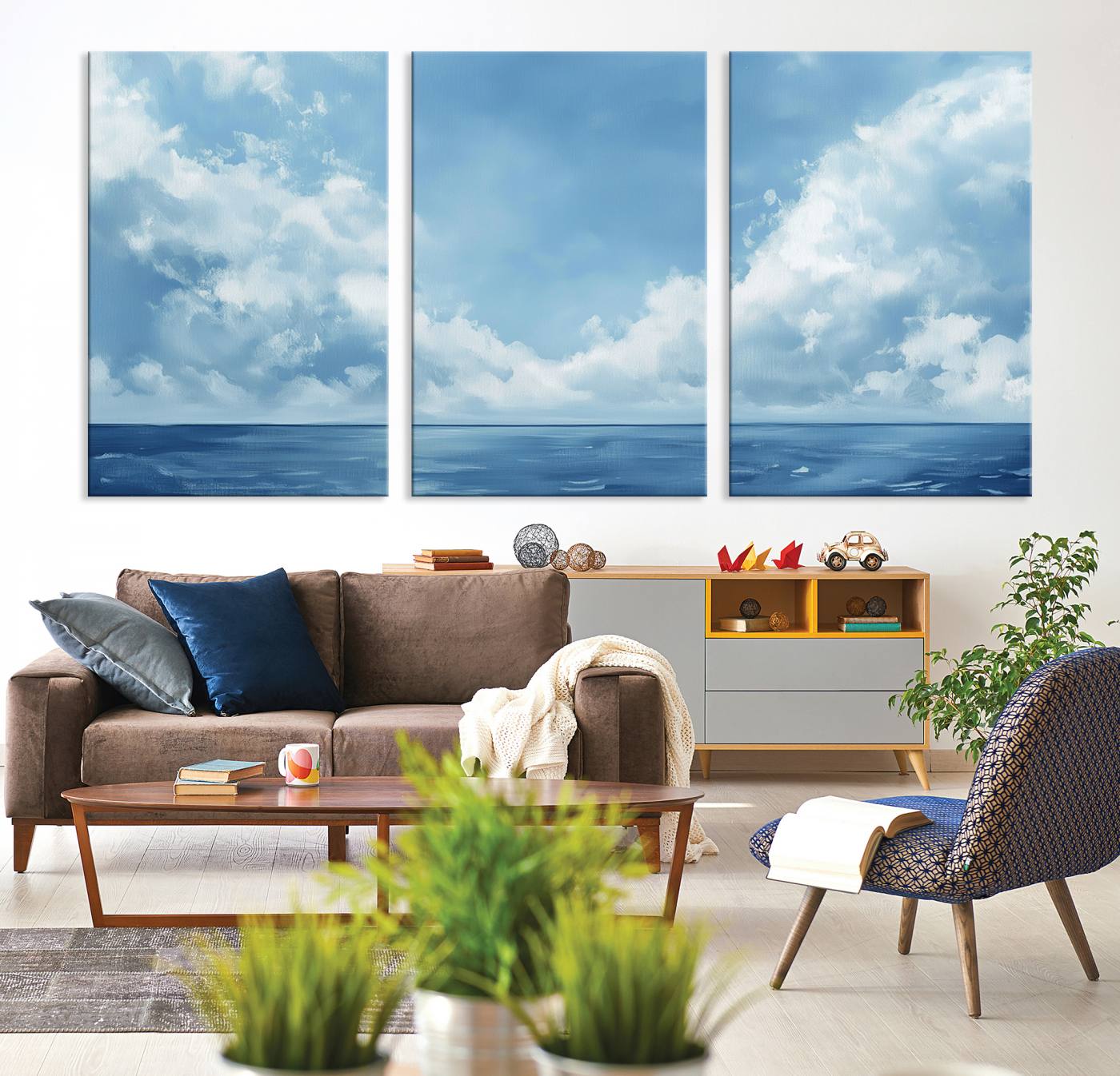 57554-MGV-CV-36X24-Abstract Ocean Print Artwork- Serene Blue Ocean Canvas Wall Art - Minimalist Ocean and Sky Canvas for Modern Coastal Decor