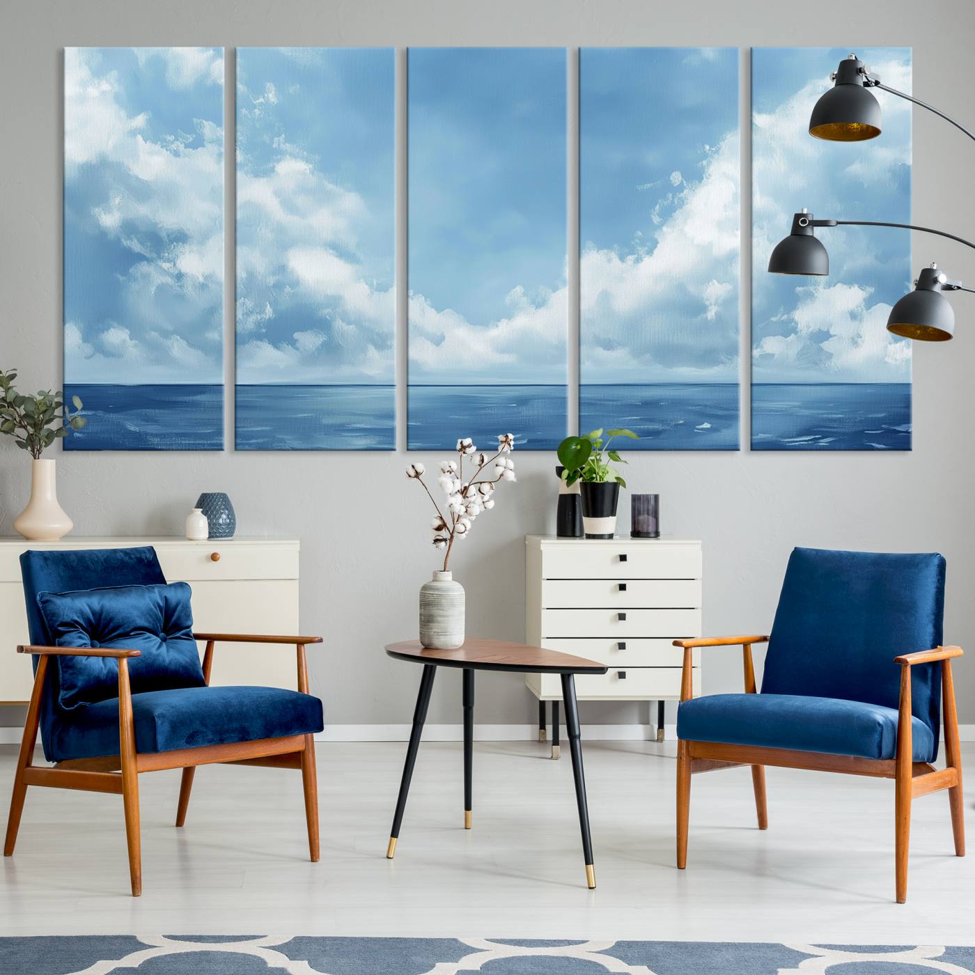 57554-MGV-CV-36X24-Abstract Ocean Print Artwork- Serene Blue Ocean Canvas Wall Art - Minimalist Ocean and Sky Canvas for Modern Coastal Decor