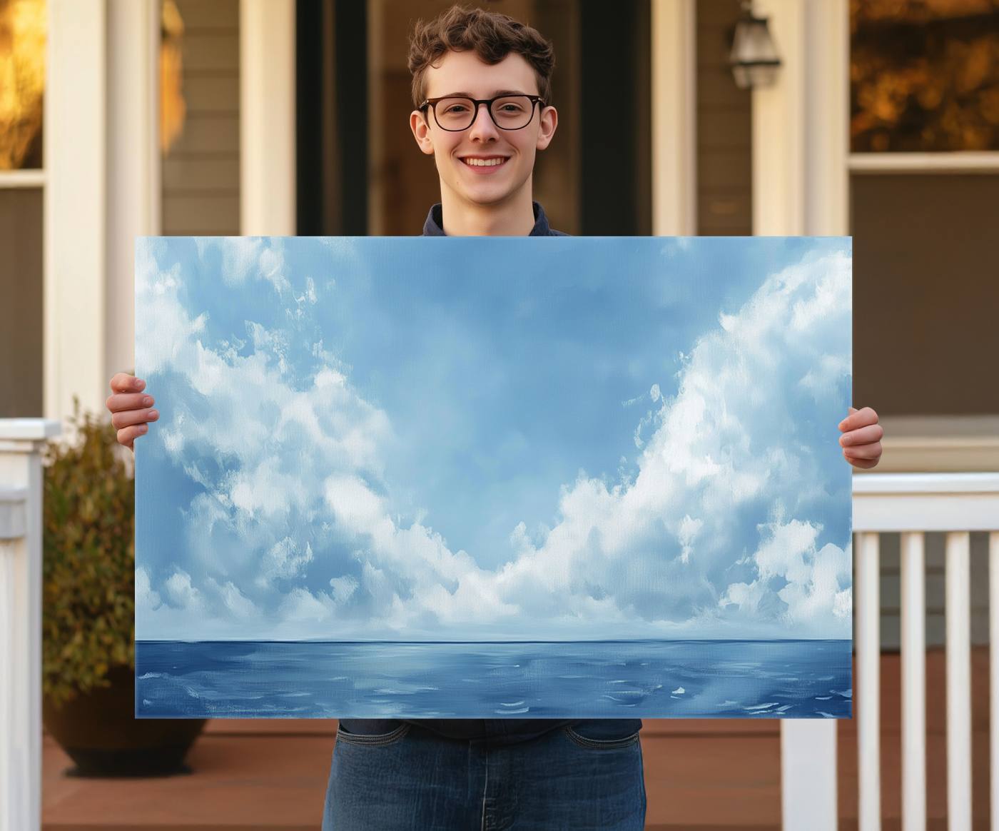 57554-MGV-CV-36X24-Abstract Ocean Print Artwork- Serene Blue Ocean Canvas Wall Art - Minimalist Ocean and Sky Canvas for Modern Coastal Decor