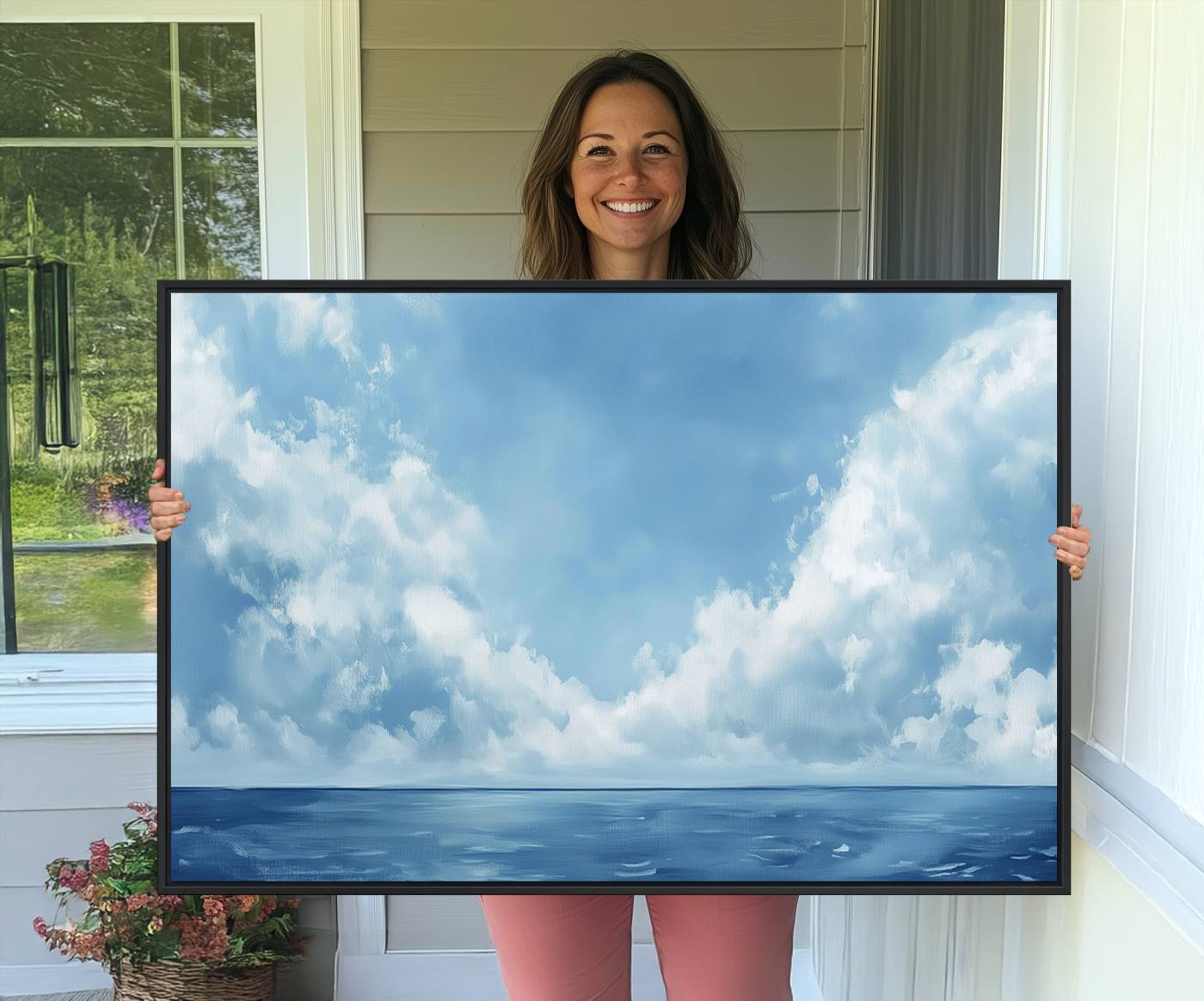 57554-MGV-CV-36X24-Abstract Ocean Print Artwork- Serene Blue Ocean Canvas Wall Art - Minimalist Ocean and Sky Canvas for Modern Coastal Decor