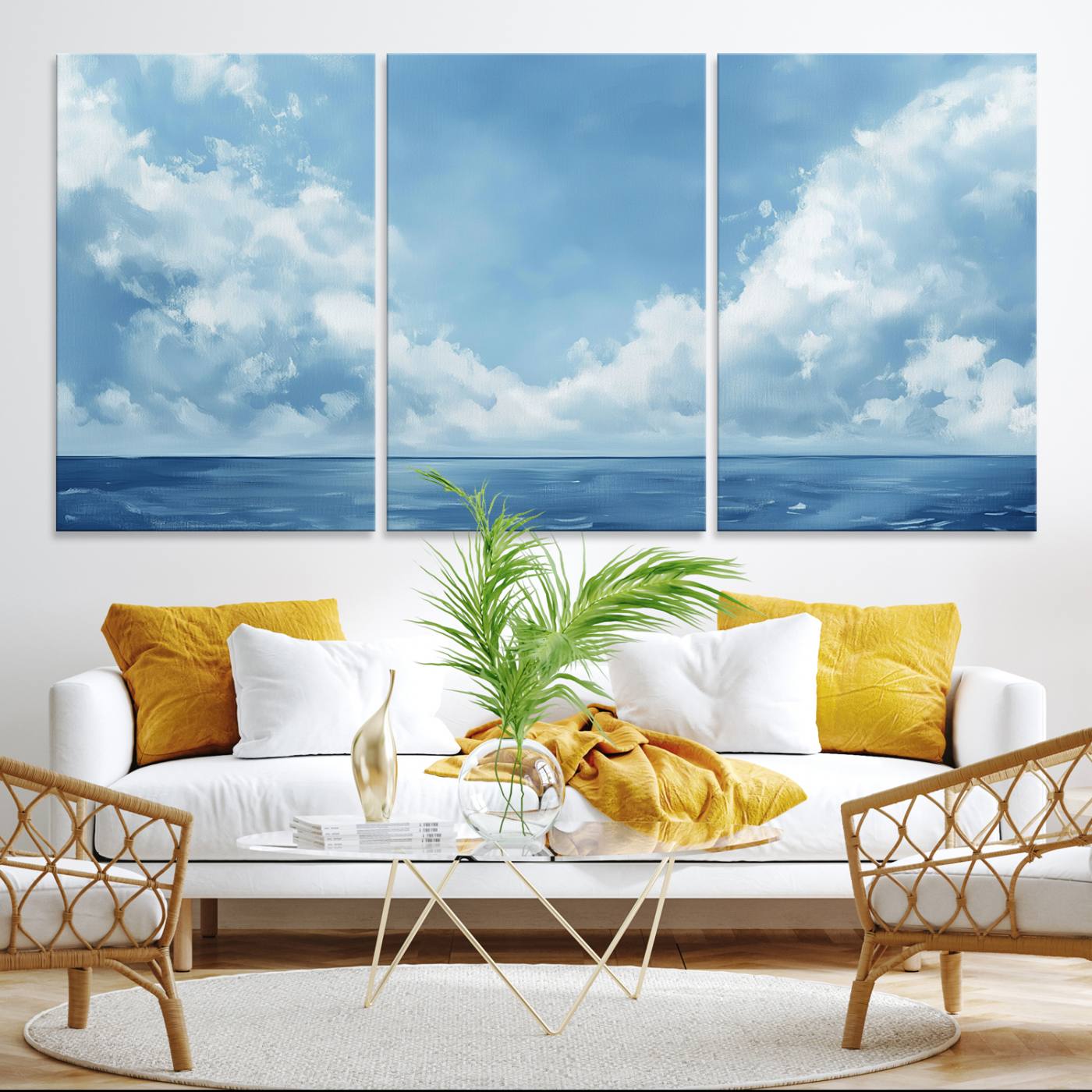 57554-MGV-CV-36X24-Abstract Ocean Print Artwork- Serene Blue Ocean Canvas Wall Art - Minimalist Ocean and Sky Canvas for Modern Coastal Decor