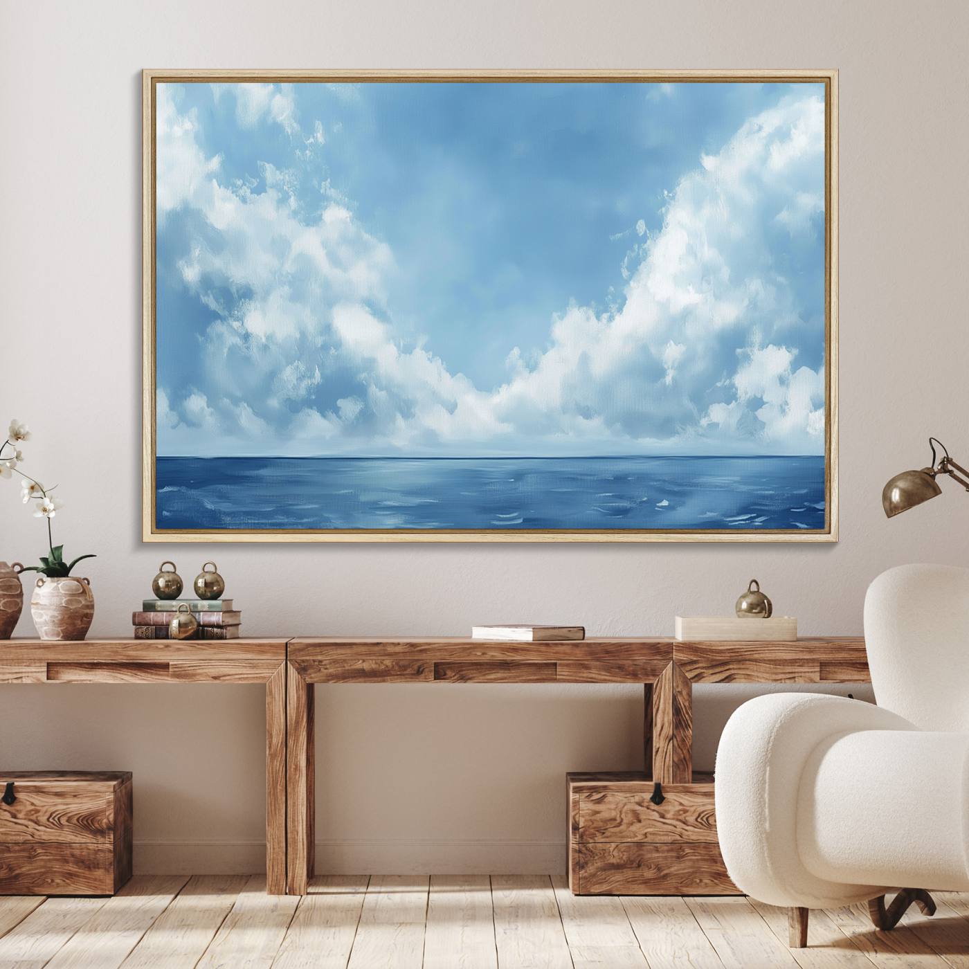 57554-MGV-FC-36X24_Natural-Abstract Ocean Print Artwork- Serene Blue Ocean Canvas Wall Art - Minimalist Ocean and Sky Canvas for Modern Coastal Decor