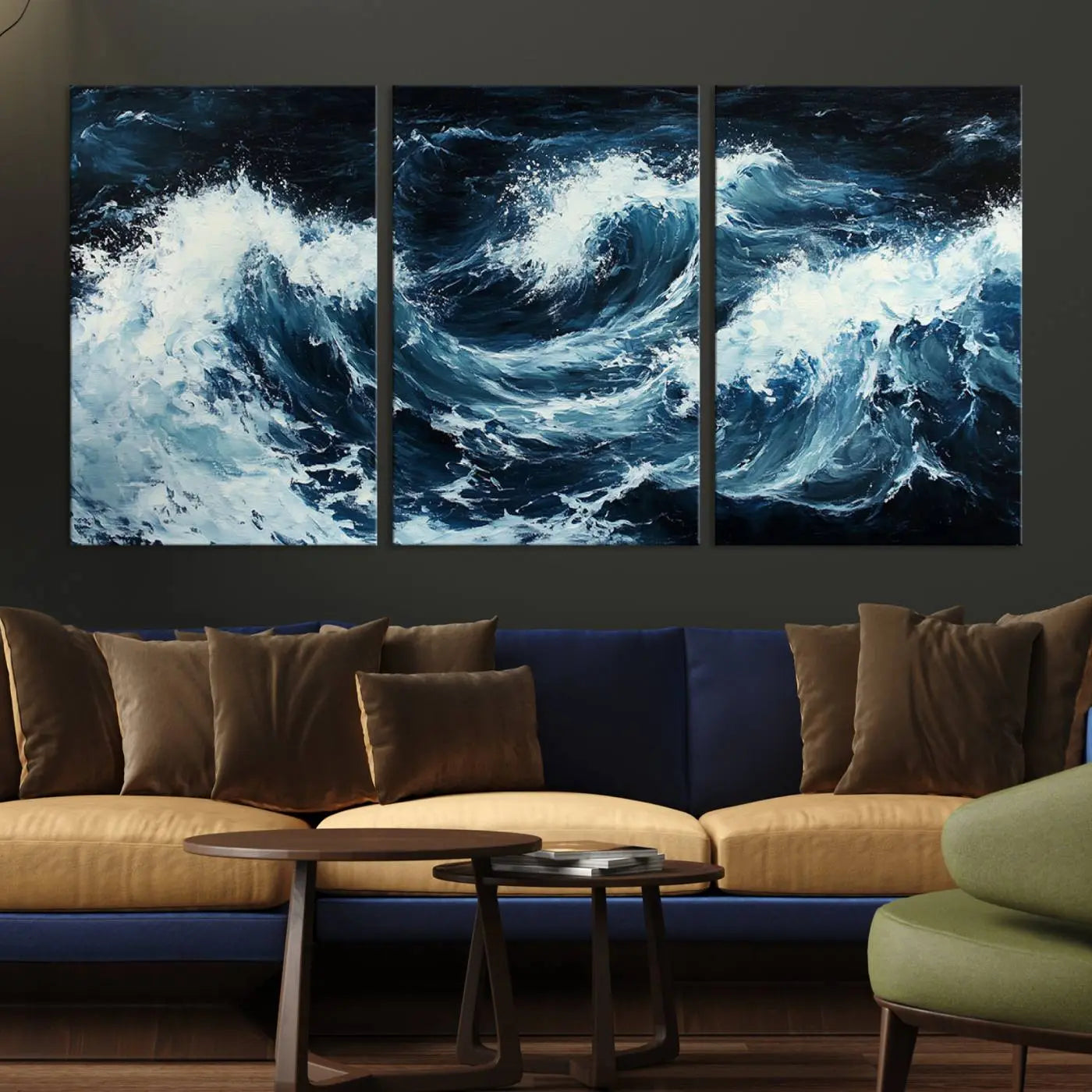 58960-MGV-CV-36X24-Abstract Ocean Waves Canvas Wall Art Print - Dynamic Ocean Storm Large Printing - Modern Coastal Artwork for Nautical Home Decor