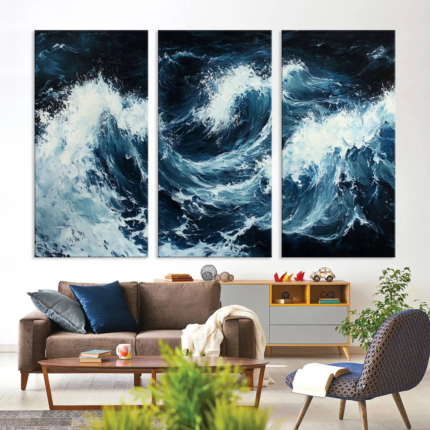 58960-MGV-CV-36X24-Abstract Ocean Waves Canvas Wall Art Print - Dynamic Ocean Storm Large Printing - Modern Coastal Artwork for Nautical Home Decor