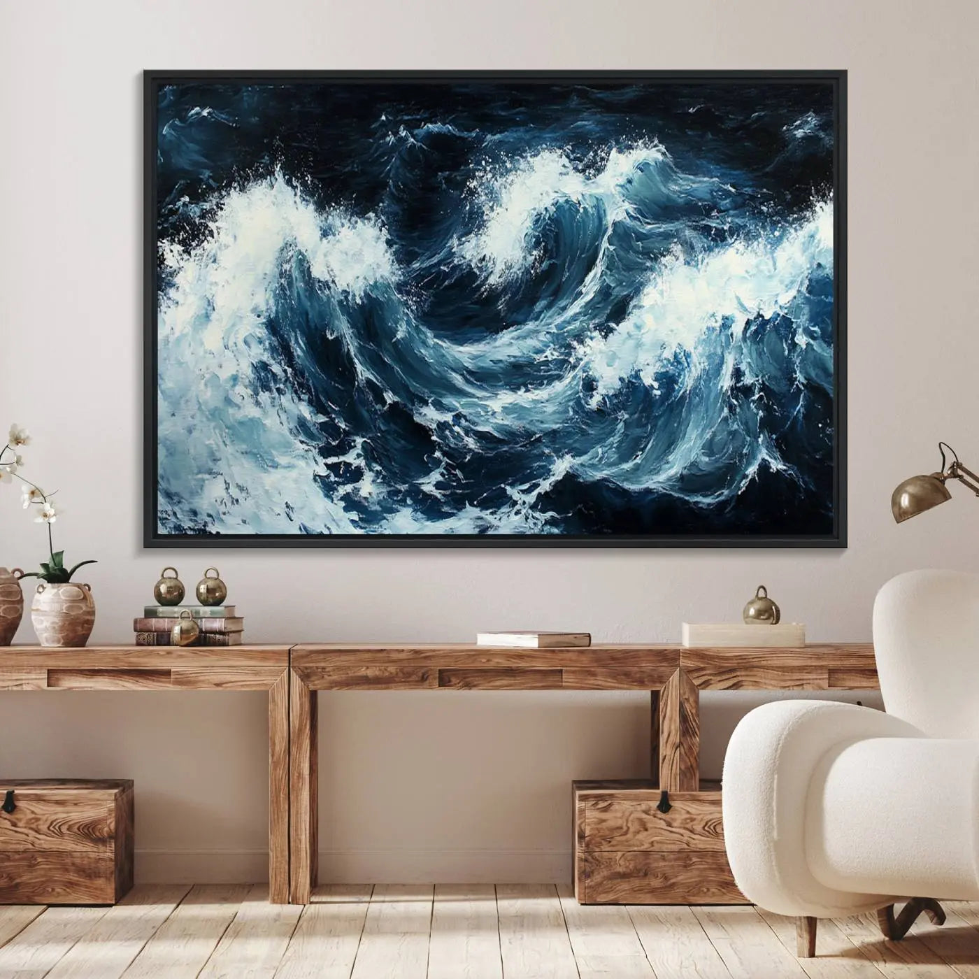 58960-MGV-FC-36X24_Black-Abstract Ocean Waves Canvas Wall Art Print - Dynamic Ocean Storm Large Printing - Modern Coastal Artwork for Nautical Home Decor