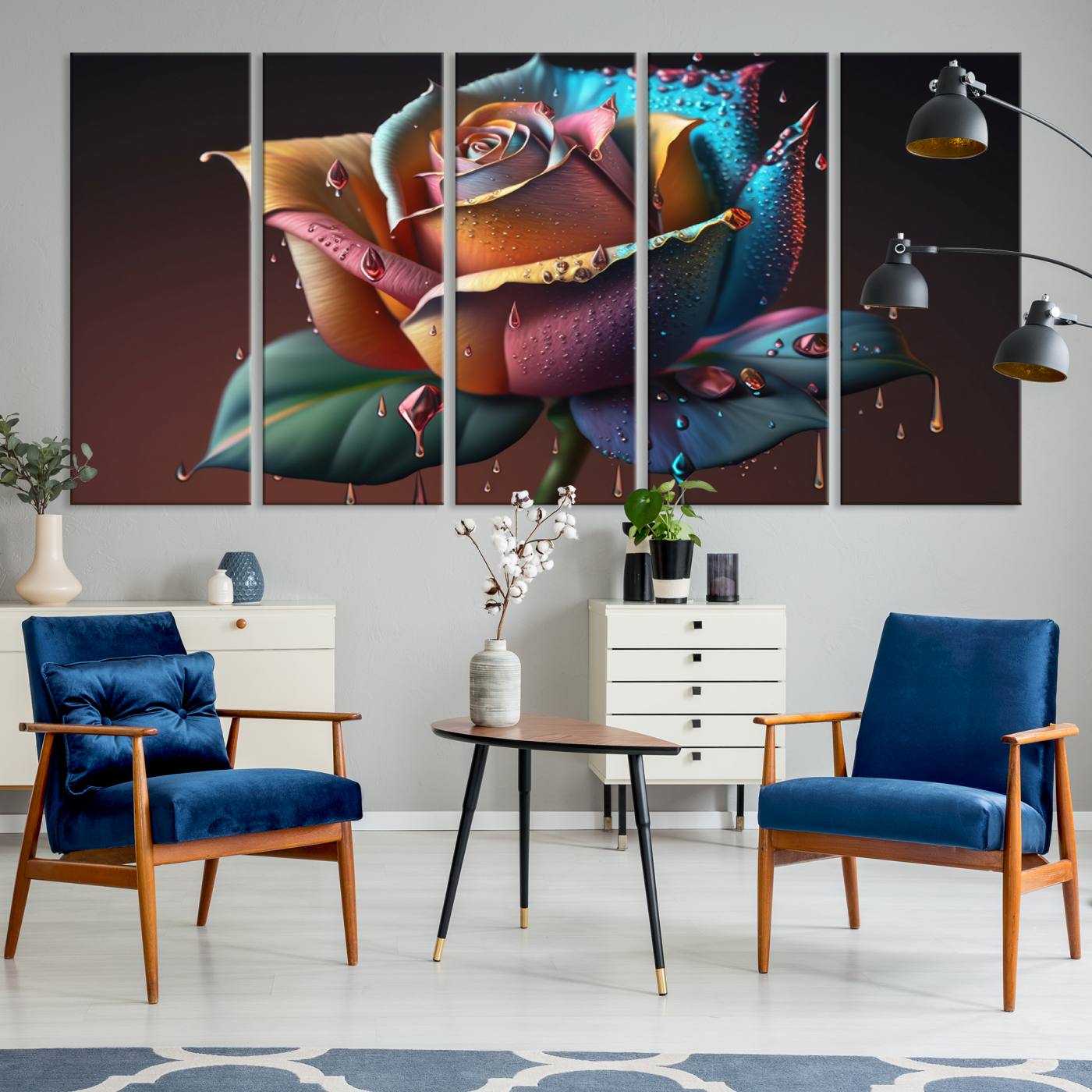 15207-MGV-CV-60X31-5P-Abstract Rose Wall Art Canvas Print