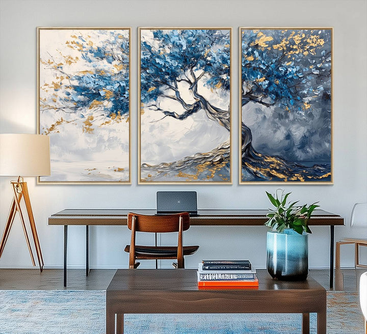 10259-MGV-FC-48X32-3P_Natural-Abstract Tree Painting Canvas Wall Art | Tree of Life Painting Wall Art Canvas Print