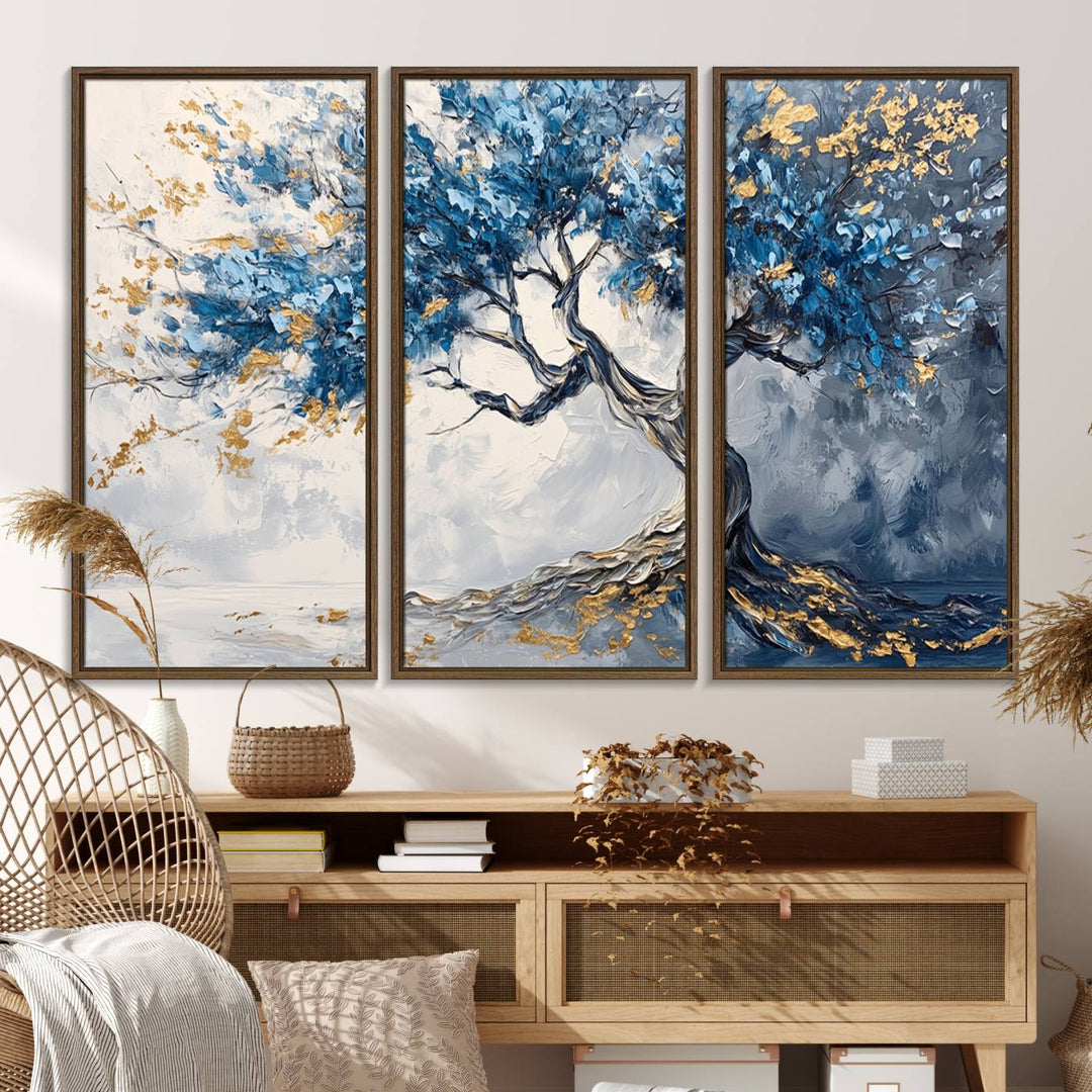 10259-MGV-FC-48X32-3P_Walnut-Abstract Tree Painting Canvas Wall Art | Tree of Life Painting Wall Art Canvas Print
