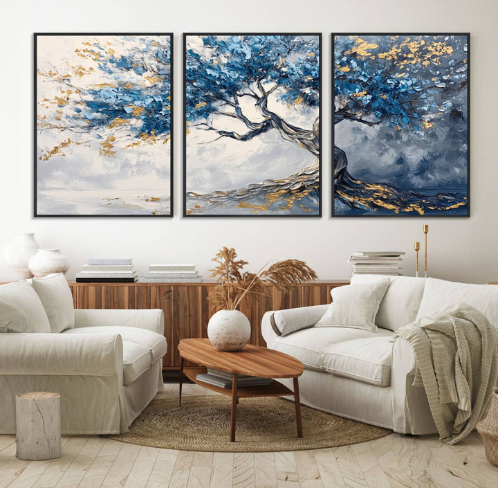 10259-MGV-FC-60X30-3P_Black-Abstract Tree Painting Canvas Wall Art | Tree of Life Painting Wall Art Canvas Print