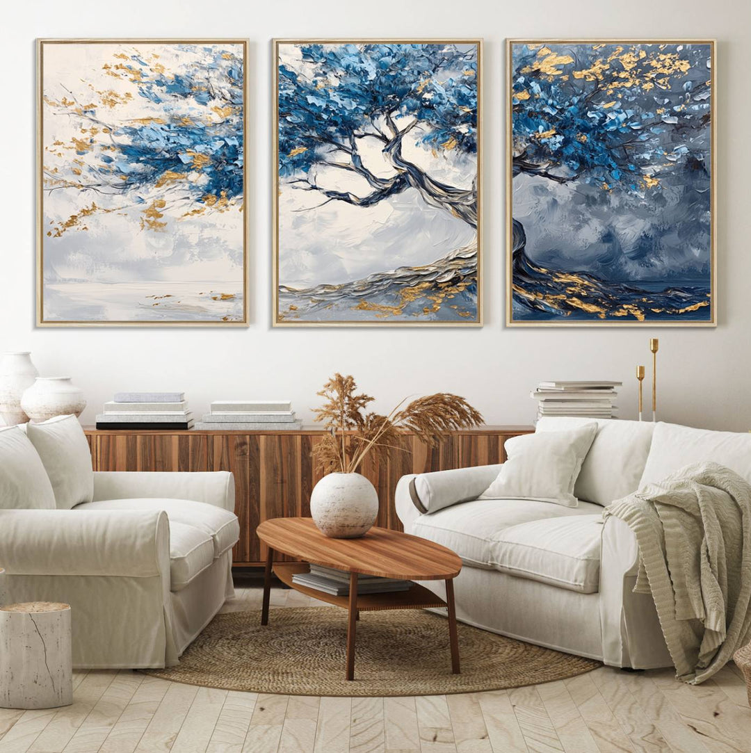 10259-MGV-FC-60X30-3P_Natural-Abstract Tree Painting Canvas Wall Art | Tree of Life Painting Wall Art Canvas Print