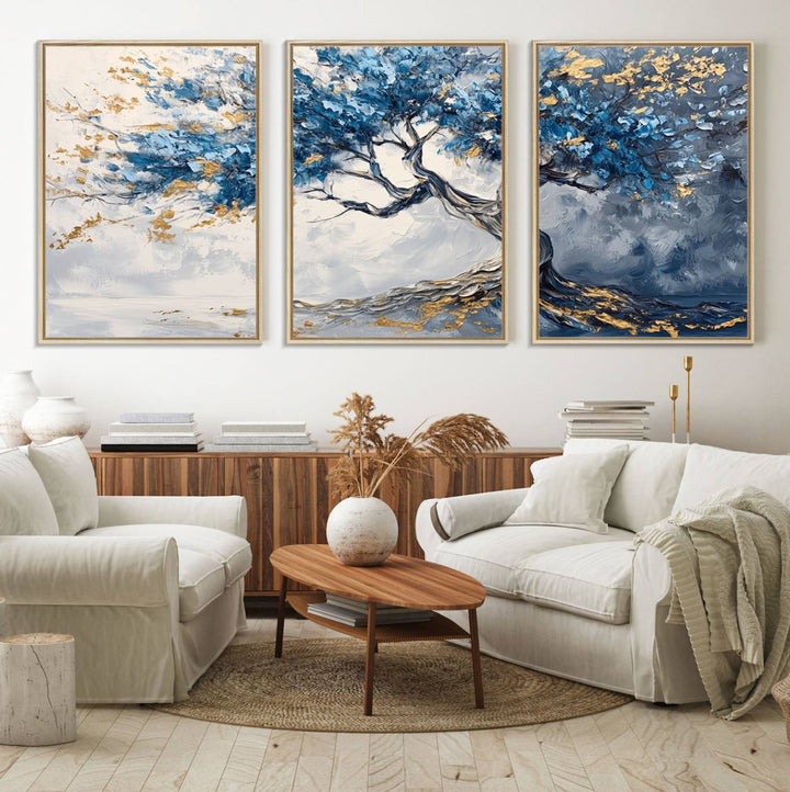 10259-MGV-FC-60X30-3P_Natural-Abstract Tree Painting Canvas Wall Art | Tree of Life Painting Wall Art Canvas Print