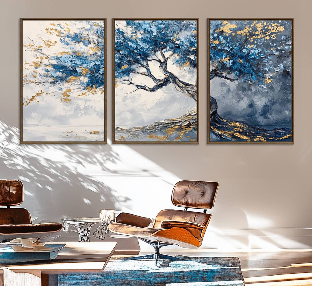 10259-MGV-FC-60X30-3P_Walnut-Abstract Tree Painting Canvas Wall Art | Tree of Life Painting Wall Art Canvas Print