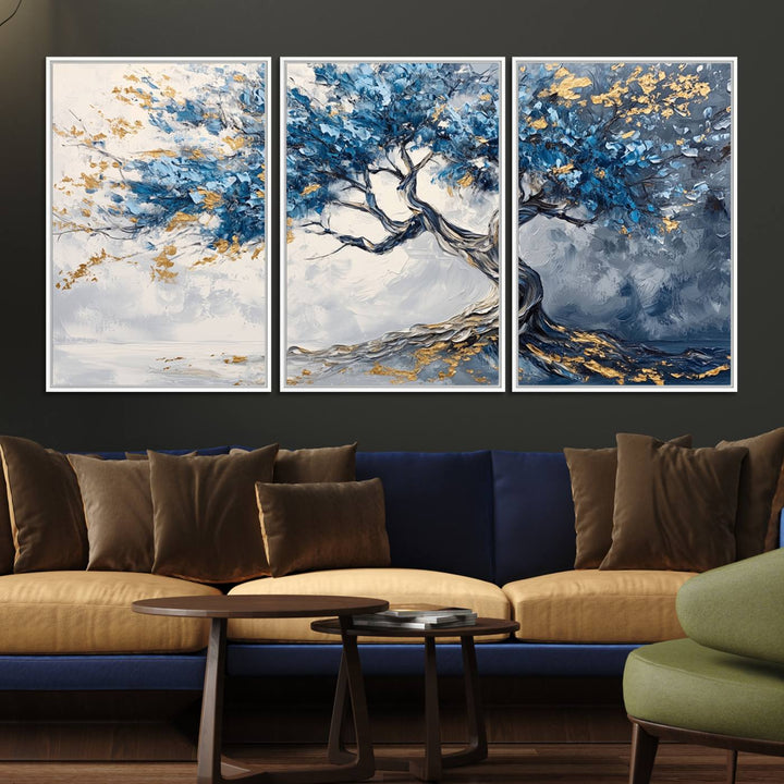 10259-MGV-FC-60X30-3P_White-Abstract Tree Painting Canvas Wall Art | Tree of Life Painting Wall Art Canvas Print