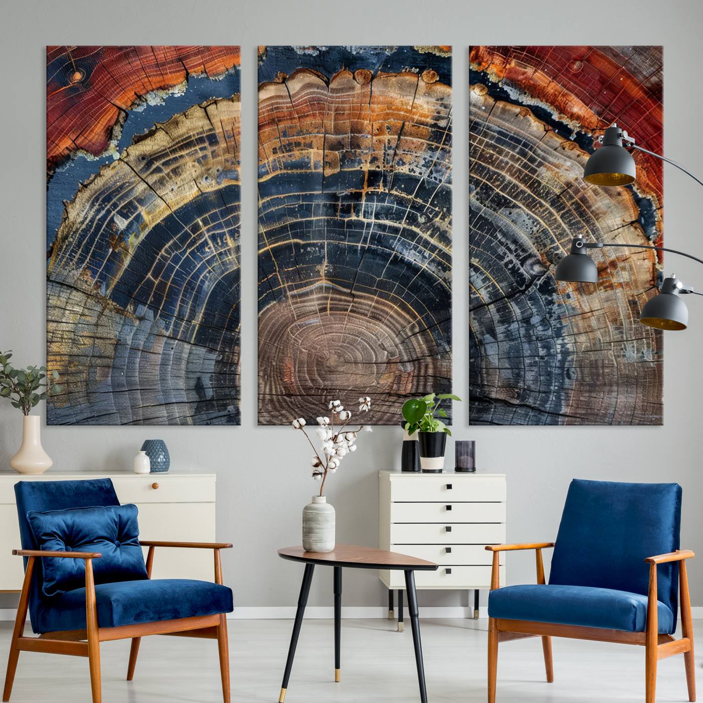 63519-MGV-CV-36X24-Abstract Tree Ring Wall Art - Colorful Framed Tree Ring Wall Decor, Minimalist Home Canvas Art, Modern Farmhouse Decor