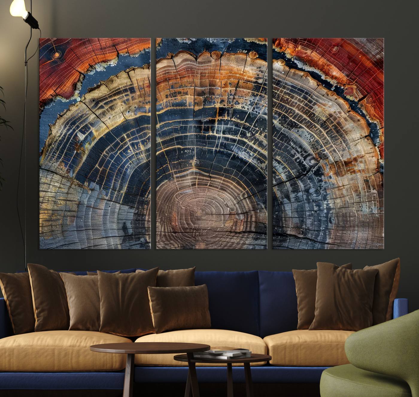 63519-MGV-CV-36X24-Abstract Tree Ring Wall Art Canvas Print – Colorful Framed Minimalist Nature Tree Rings Home Artwork for Home, Office