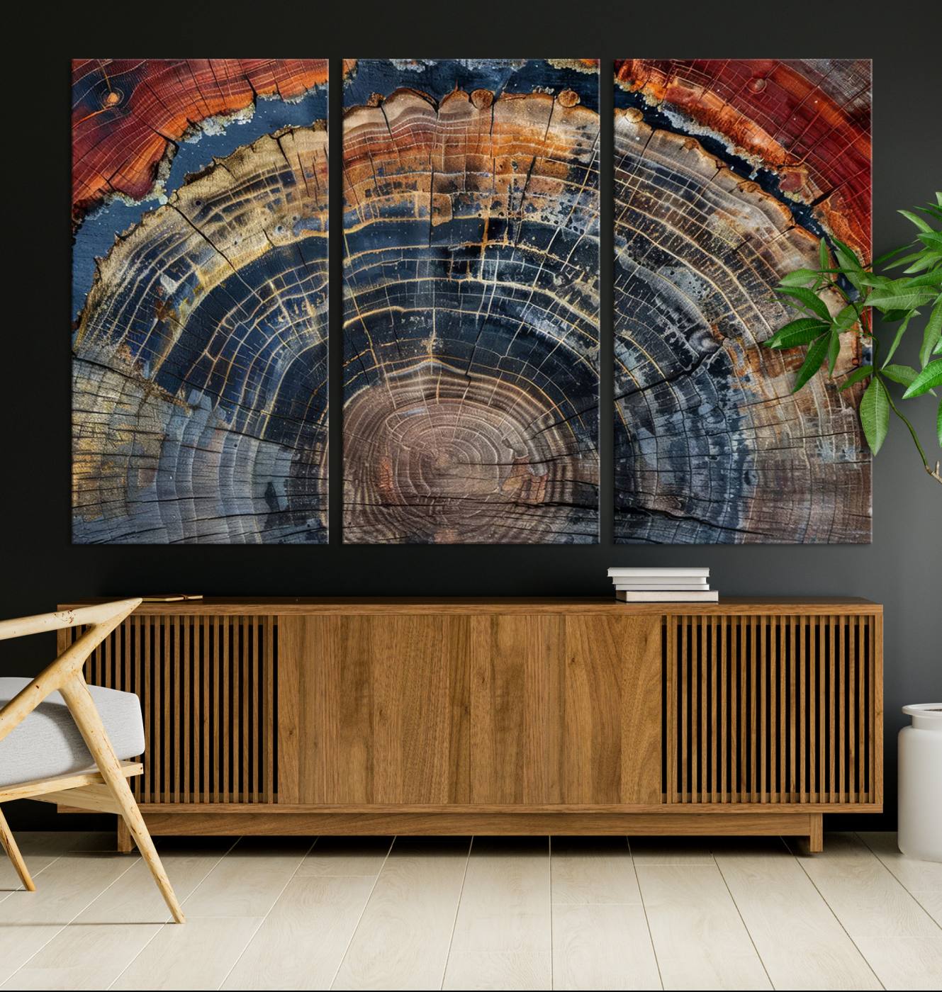 63519-MGV-CV-36X24-Abstract Tree Ring Wall Art Canvas Print – Colorful Framed Minimalist Nature Tree Rings Home Artwork for Home, Office