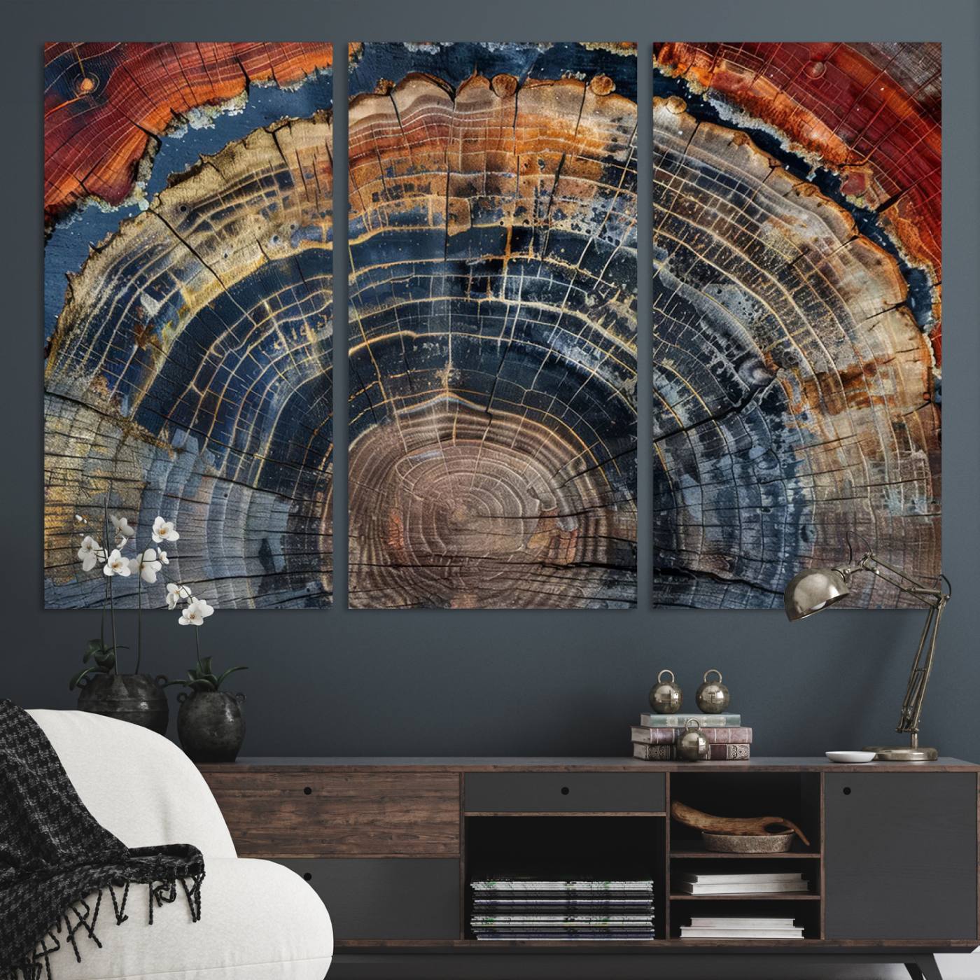 63519-MGV-CV-36X24-Abstract Tree Ring Wall Art - Colorful Framed Tree Ring Wall Decor, Minimalist Home Canvas Art, Modern Farmhouse Decor