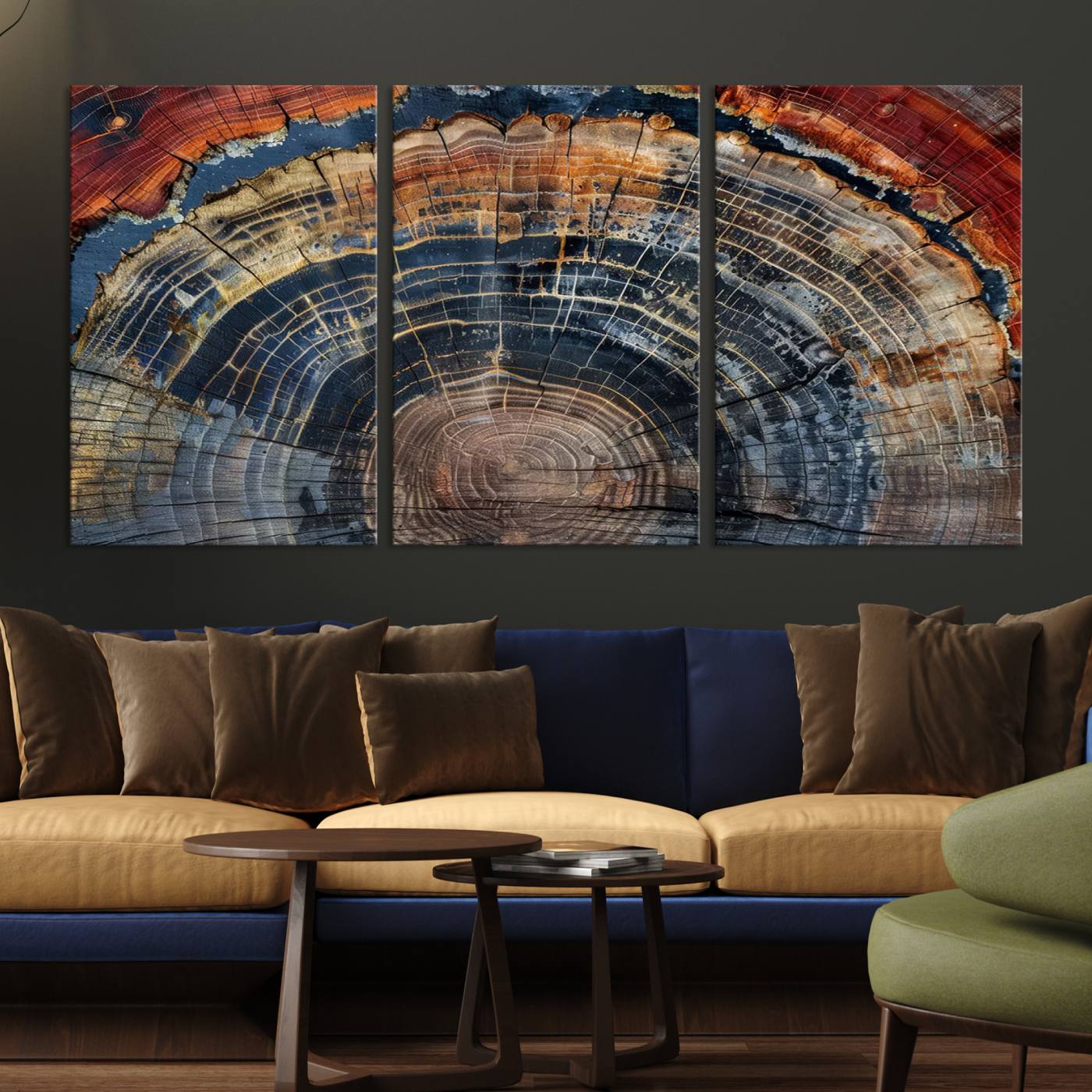 63519-MGV-CV-36X24-Abstract Tree Ring Wall Art - Colorful Framed Tree Ring Wall Decor, Minimalist Home Canvas Art, Modern Farmhouse Decor