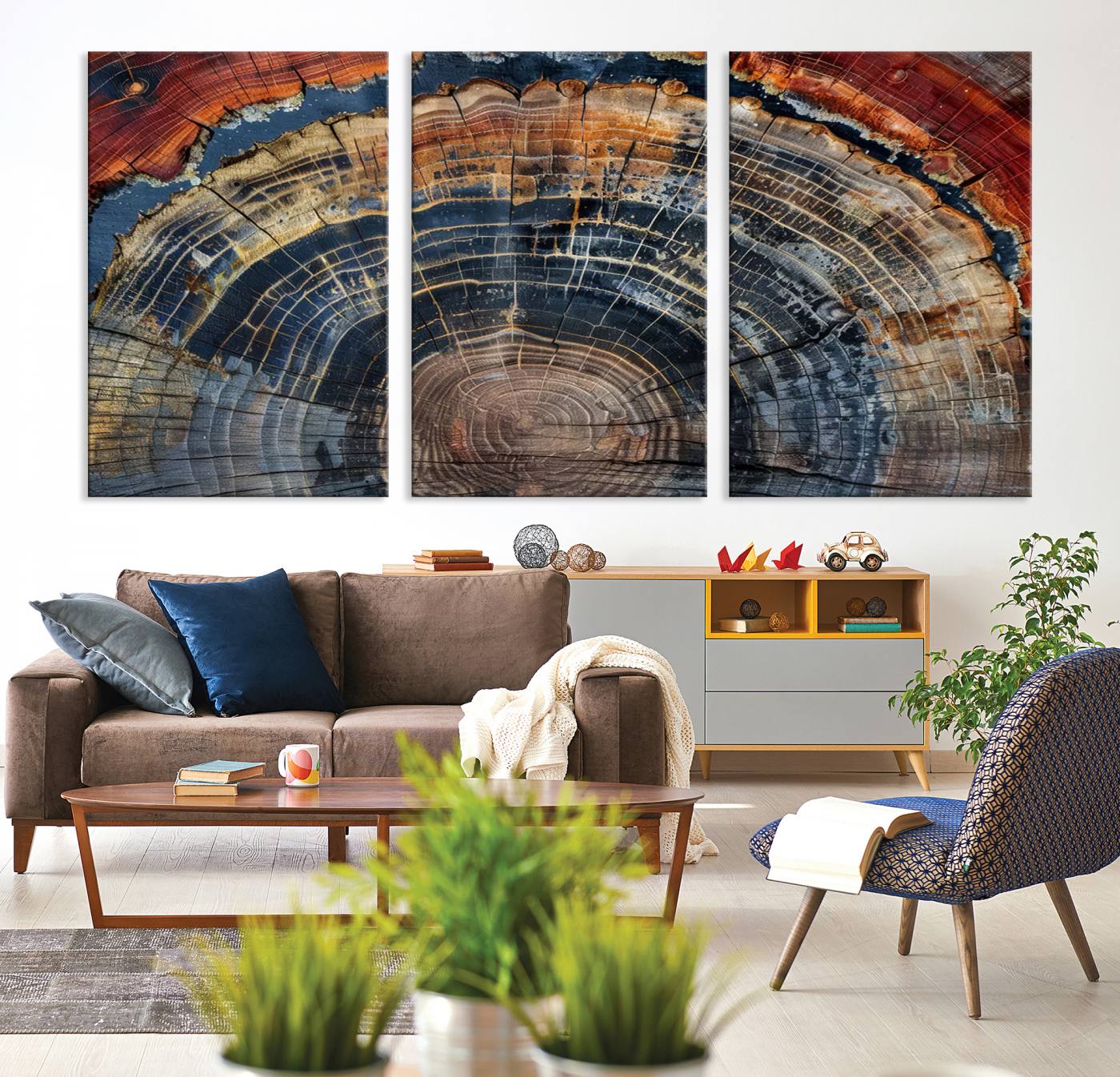 63519-MGV-CV-36X24-Abstract Tree Ring Wall Art Canvas Print – Colorful Framed Minimalist Nature Tree Rings Home Artwork for Home, Office