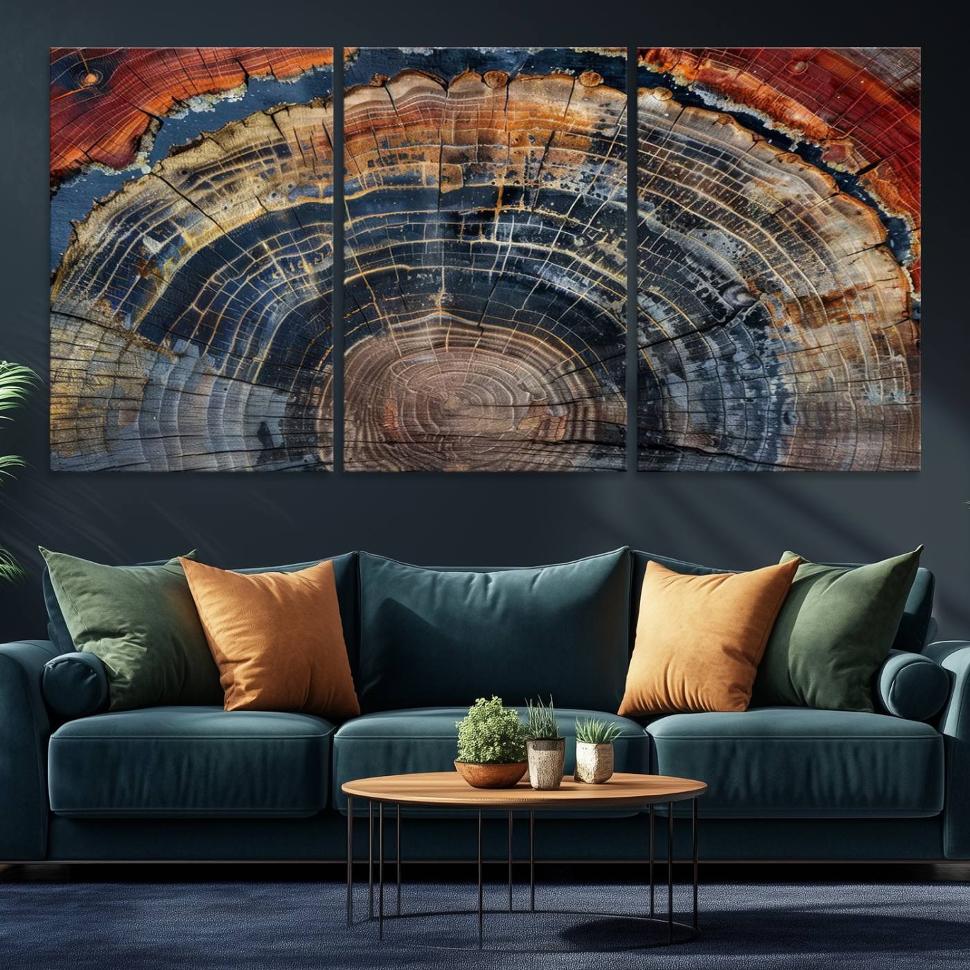 63519-MGV-CV-36X24-Abstract Tree Ring Wall Art - Colorful Framed Tree Ring Wall Decor, Minimalist Home Canvas Art, Modern Farmhouse Decor