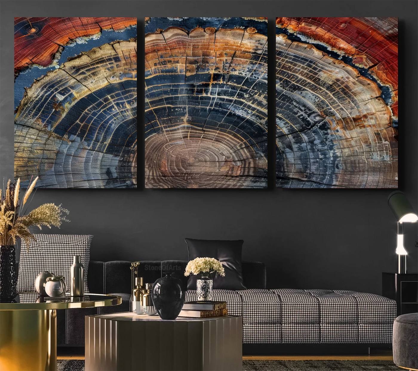 63519-MGV-CV-36X24-Abstract Tree Ring Wall Art Canvas Print – Colorful Framed Minimalist Nature Tree Rings Home Artwork for Home, Office