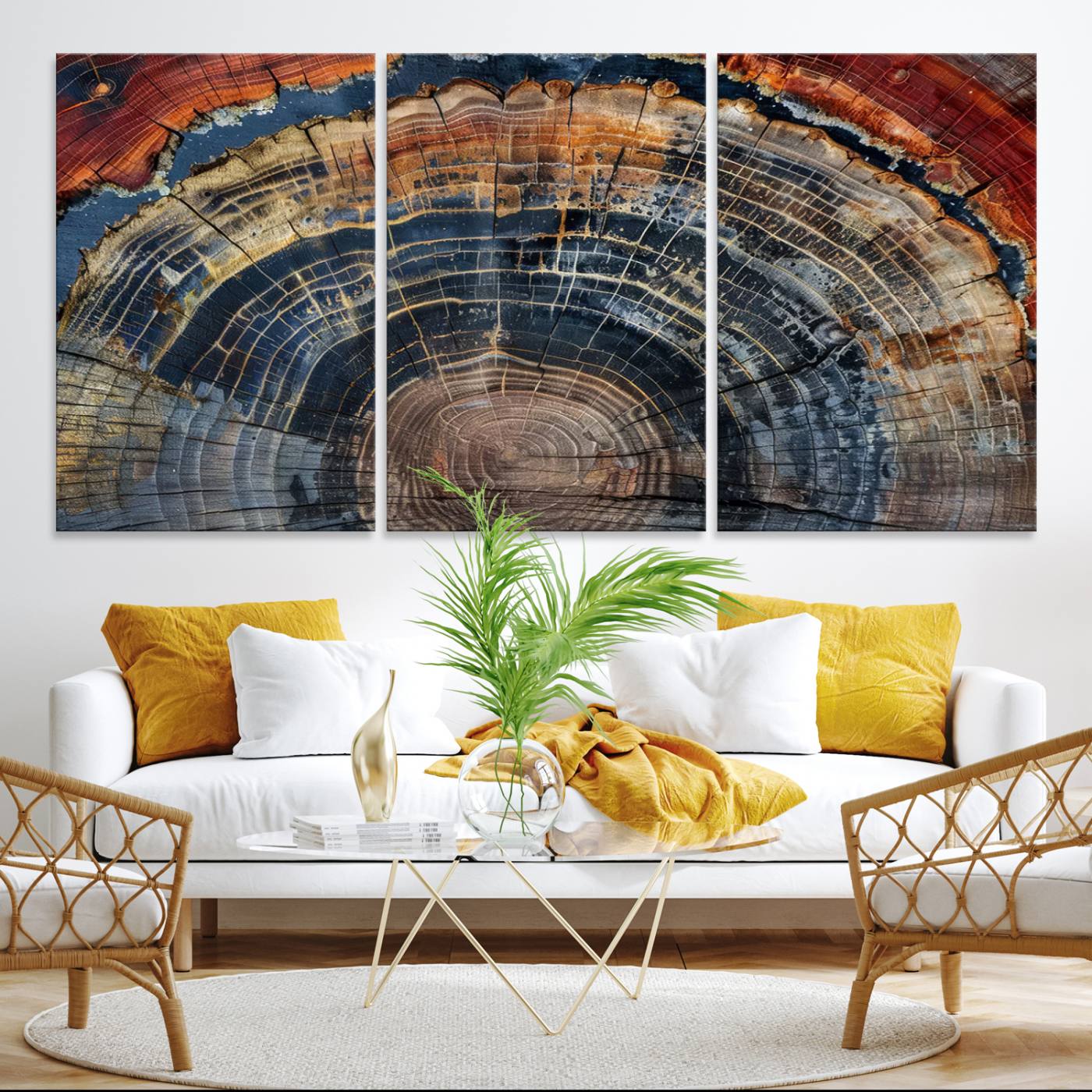 63519-MGV-CV-36X24-Abstract Tree Ring Wall Art - Colorful Framed Tree Ring Wall Decor, Minimalist Home Canvas Art, Modern Farmhouse Decor