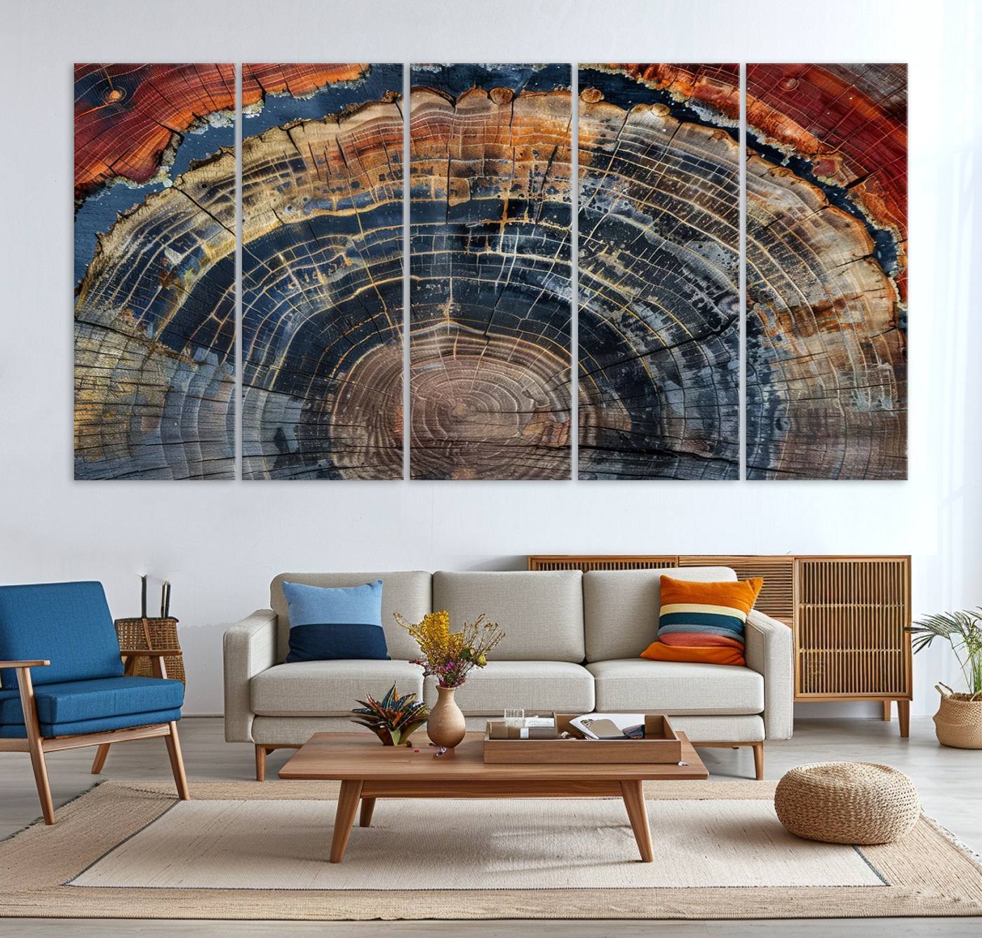 63519-MGV-CV-36X24-Abstract Tree Ring Wall Art Canvas Print – Colorful Framed Minimalist Nature Tree Rings Home Artwork for Home, Office