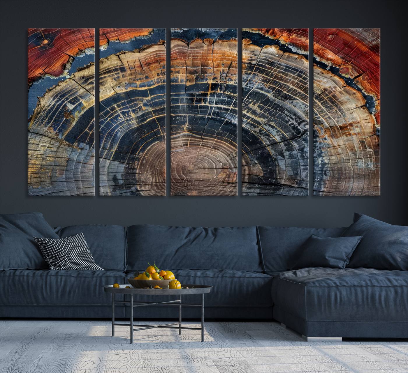 63519-MGV-CV-36X24-Abstract Tree Ring Wall Art Canvas Print – Colorful Framed Minimalist Nature Tree Rings Home Artwork for Home, Office