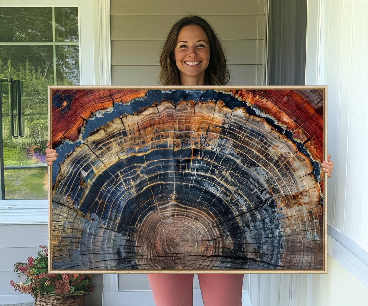 63519-MGV-CV-36X24-Abstract Tree Ring Wall Art Canvas Print – Colorful Framed Minimalist Nature Tree Rings Home Artwork for Home, Office