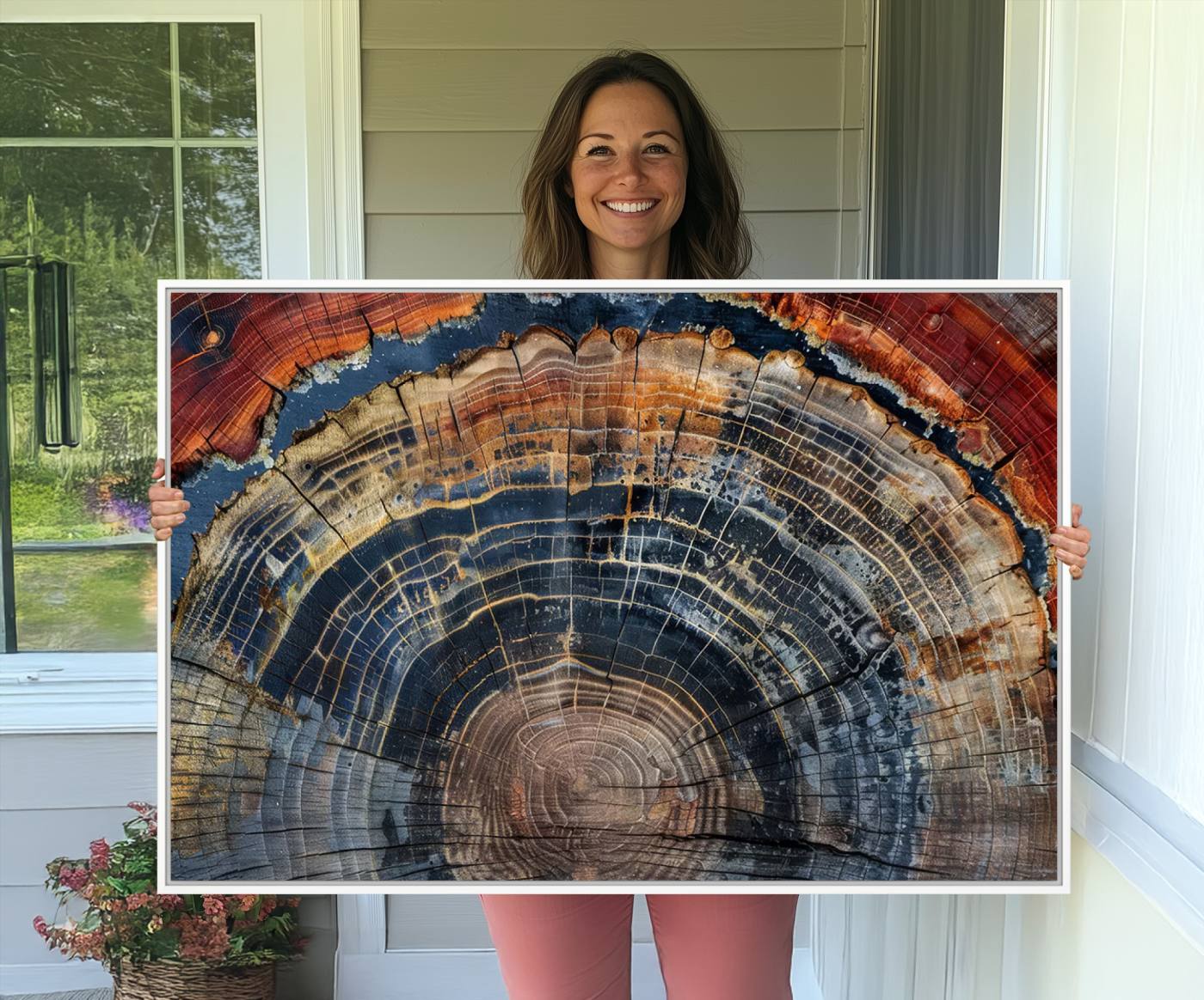 63519-MGV-CV-36X24-Abstract Tree Ring Wall Art Canvas Print – Colorful Framed Minimalist Nature Tree Rings Home Artwork for Home, Office