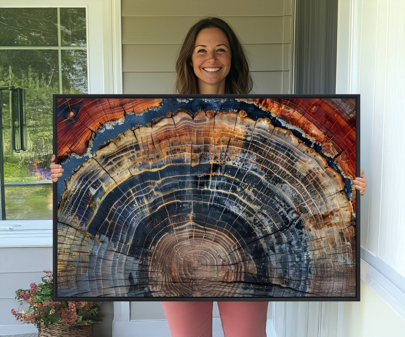 63519-MGV-CV-36X24-Abstract Tree Ring Wall Art Canvas Print – Colorful Framed Minimalist Nature Tree Rings Home Artwork for Home, Office