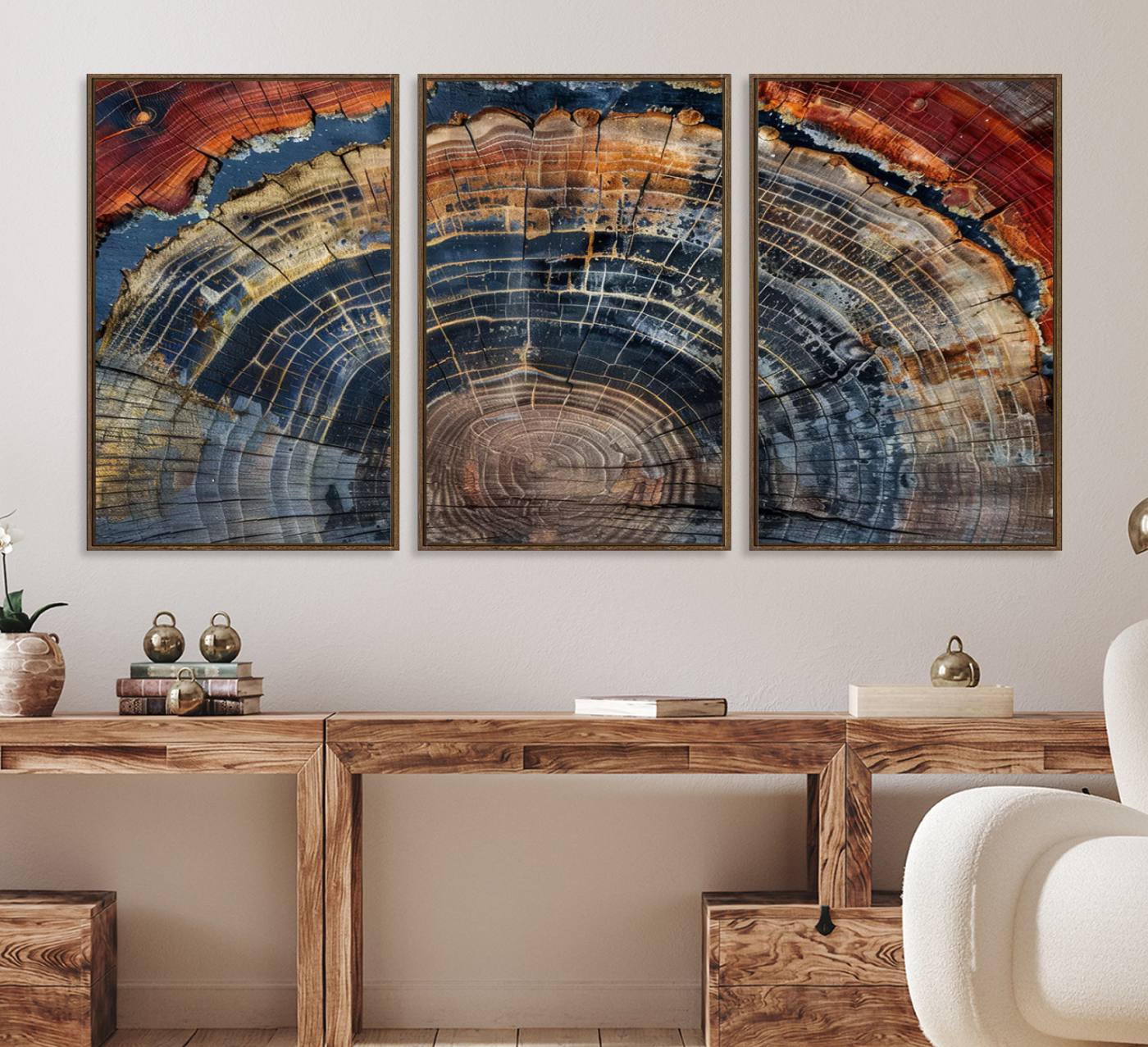 63519-MGV-CV-36X24-Abstract Tree Ring Wall Art Canvas Print – Colorful Framed Minimalist Nature Tree Rings Home Artwork for Home, Office