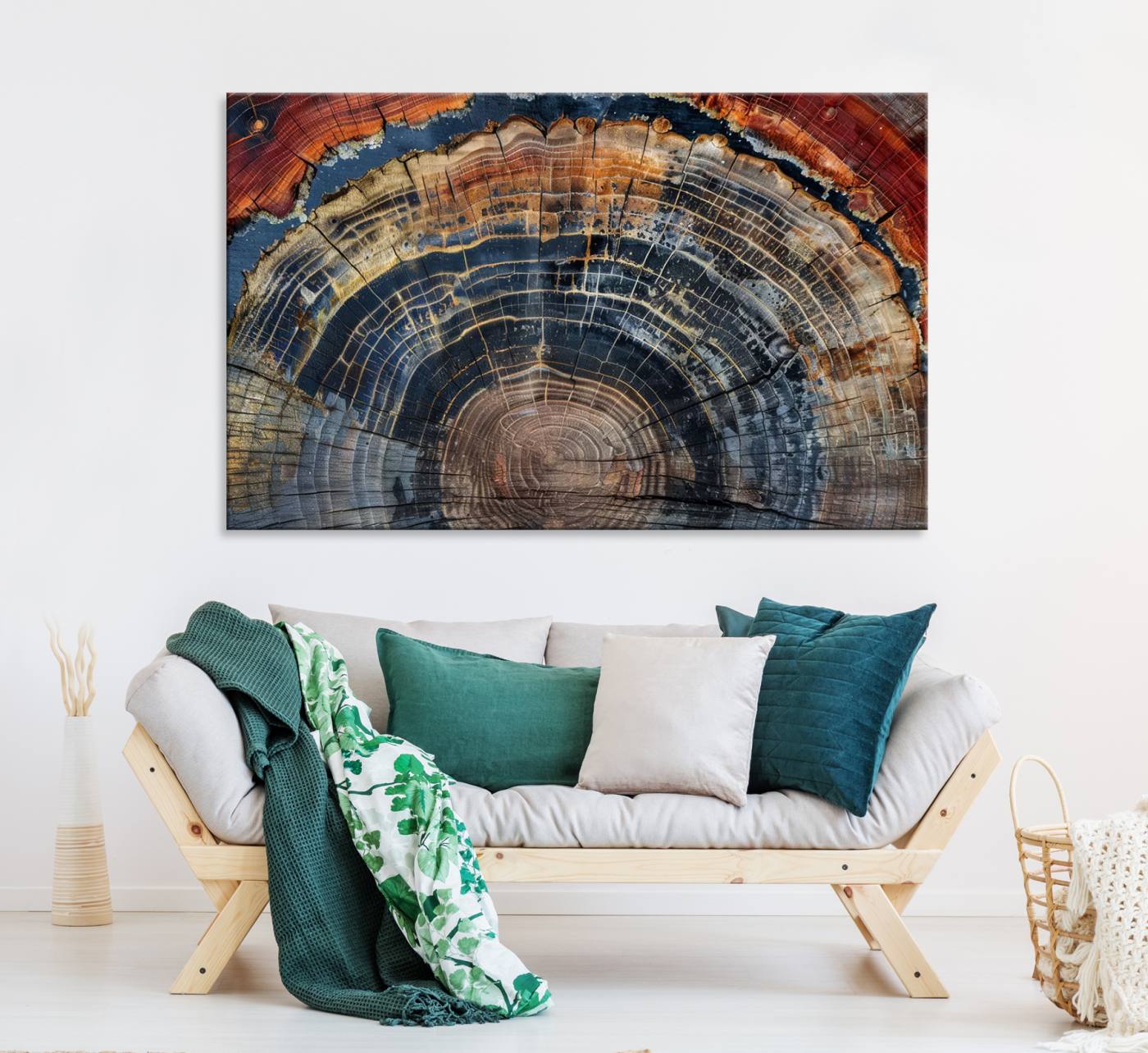 63519-MGV-CV-36X24-Abstract Tree Ring Wall Art Canvas Print – Colorful Framed Minimalist Nature Tree Rings Home Artwork for Home, Office