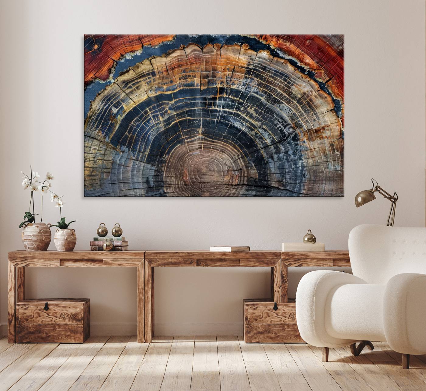 63519-MGV-CV-36X24-Abstract Tree Ring Wall Art Canvas Print – Colorful Framed Minimalist Nature Tree Rings Home Artwork for Home, Office