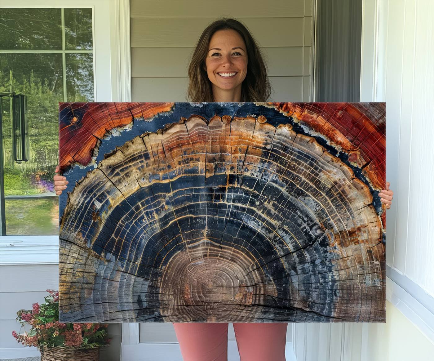 63519-MGV-CV-36X24-Abstract Tree Ring Wall Art Canvas Print – Colorful Framed Minimalist Nature Tree Rings Home Artwork for Home, Office