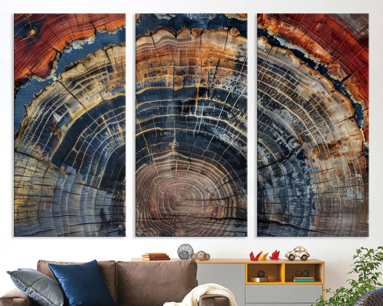 63519-MGV-CV-48X32-3P-Abstract Tree Ring Wall Art Canvas Print – Colorful Framed Minimalist Nature Tree Rings Home Artwork for Home, Office