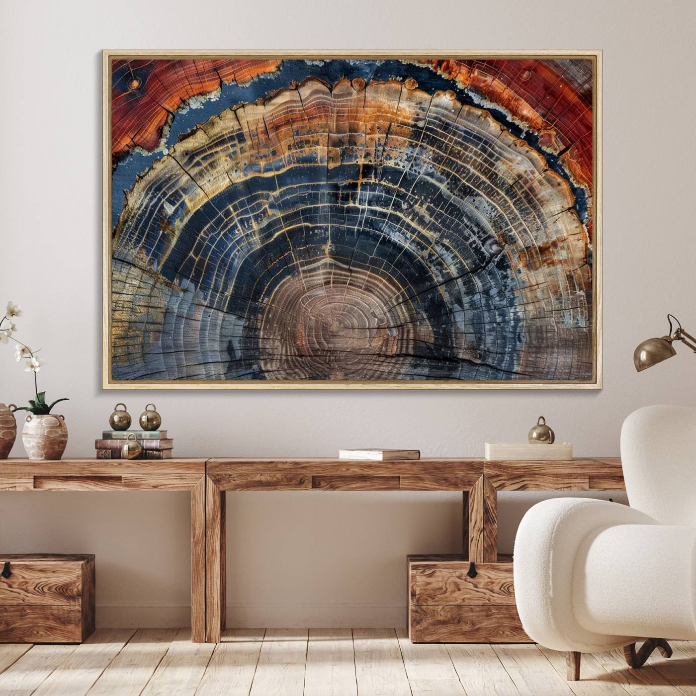 63519-MGV-FC-36X24_Natural-Abstract Tree Ring Wall Art - Colorful Framed Tree Ring Wall Decor, Minimalist Home Canvas Art, Modern Farmhouse Decor