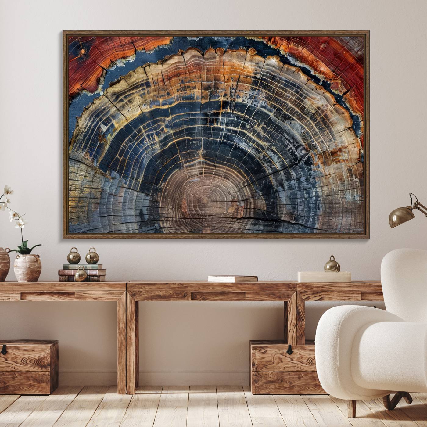 63519-MGV-FC-36X24_Walnut-Abstract Tree Ring Wall Art - Colorful Framed Tree Ring Wall Decor, Minimalist Home Canvas Art, Modern Farmhouse Decor